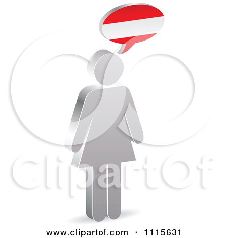 Clipart 3d Silver Woman Talking With An Austrian Speech Balloon - Royalty Free Vector Illustration by Andrei Marincas