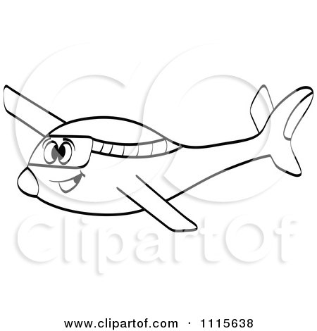 Clipart Outlined Happy Plane - Royalty Free Vector Illustration by Andrei Marincas