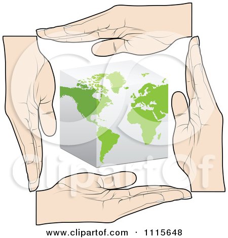 Clipart Hands Bordering A Cube Globe - Royalty Free Vector Illustration by Andrei Marincas