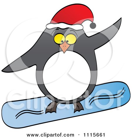 Clipart Christmas Penguin Snowboarding - Royalty Free Vector Illustration by Andrei Marincas