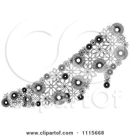 Clipart Black And White Pump Shoe Made Of Flowers - Royalty Free Vector Illustration by Andrei Marincas