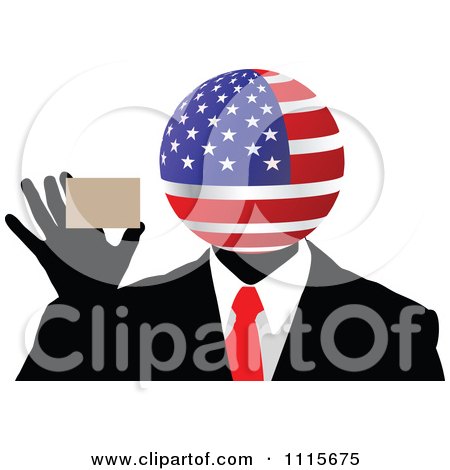 Clipart American Globe Headed Businessman Holding A Card - Royalty Free Vector Illustration by Andrei Marincas