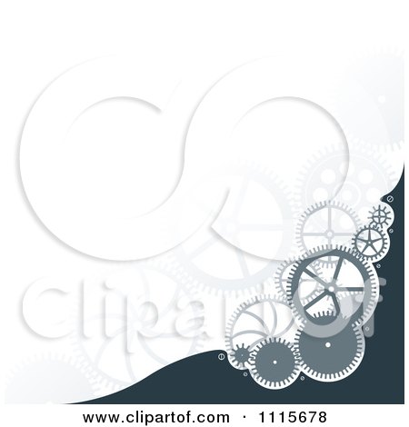 Clipart Teal And White Background Of Gear Cog Wheels With Copyspace - Royalty Free Vector Illustration by dero