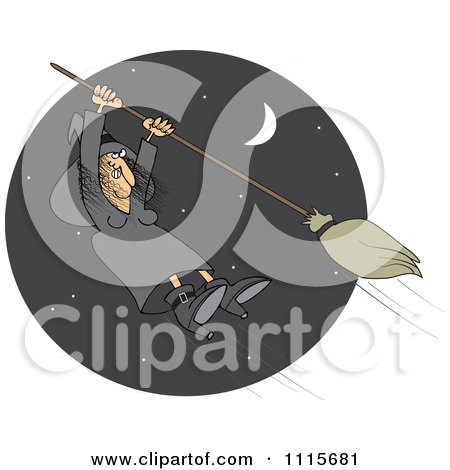 Clipart Halloween Witch Hanging Onto A Flying Broom In A Night Sky - Royalty Free Vector Illustration by djart