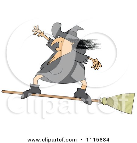Clipart Halloween Witch Flying And Standing On A Broom - Royalty Free Vector Illustration by djart