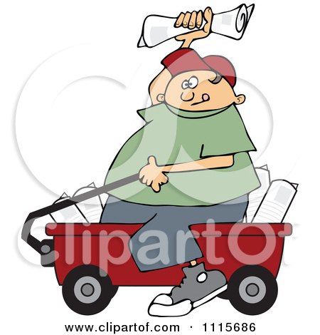 Clipart Paper Boy Sitting In A Wagon And Tossing Newspapers - Royalty Free Vector Illustration by djart