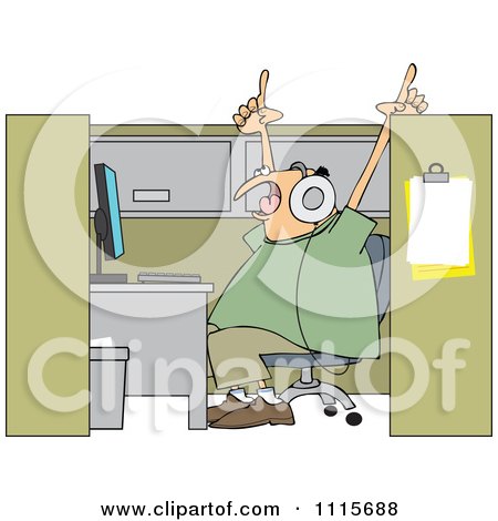 Clipart Man Singing And Listening To Music In His Office Cubicle - Royalty Free Vector Illustration by djart