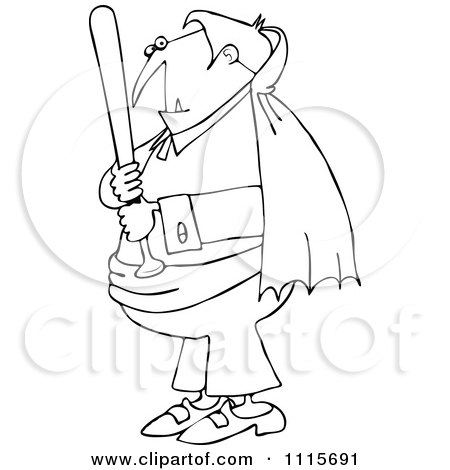 Clipart Outlined Vampire Holding A Baseball Bat - Royalty Free Vector Illustration by djart