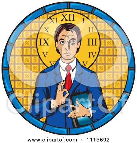 Clipart Jesus Christ Pantocrator Businsesman Over Golden Tiles In A Circle - Royalty Free Vector Illustration by David Rey