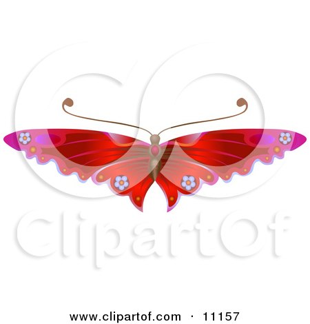 Gorgeous Red Butterfly With Flower Decoration on the Wings Clipart Illustration by AtStockIllustration