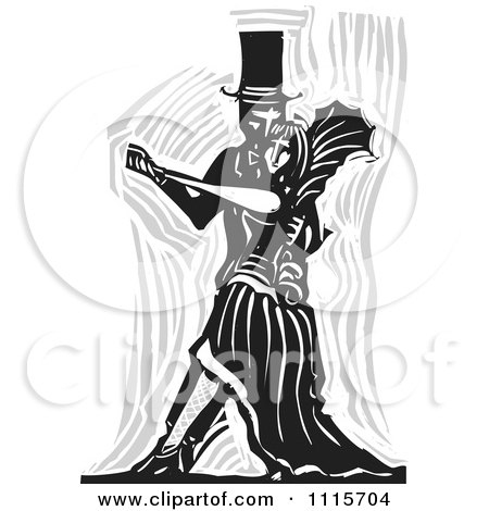 Clipart Gothic Couple Dancing Black And White Woodcut 2 - Royalty Free Vector Illustration by xunantunich