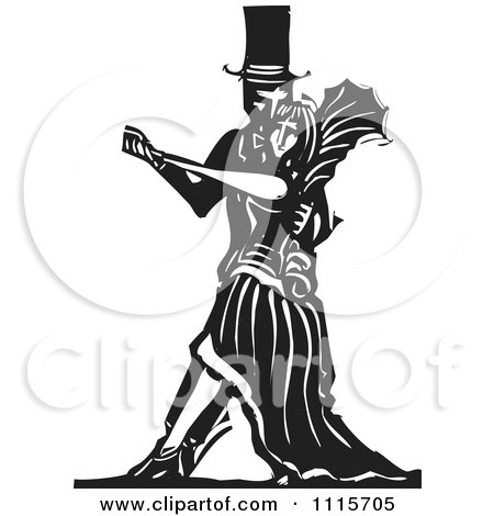 Clipart Gothic Couple Dancing Black And White Woodcut 1 - Royalty Free Vector Illustration by xunantunich