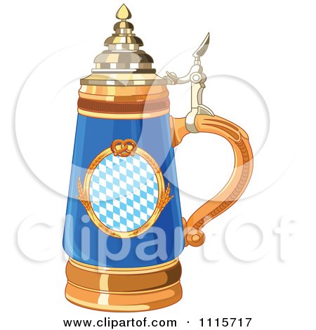 Clipart Blue Oktoberfest Beer Stein With A Pretzel Design - Royalty Free Vector Illustration by Pushkin