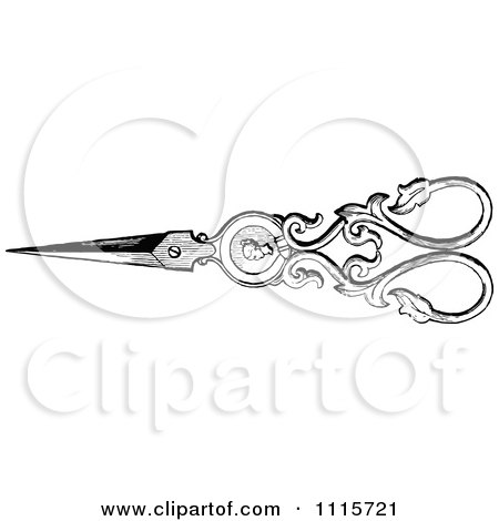 Clipart Retro Vintage Black And White Ornate Scissors 1 - Royalty Free Vector Illustration by Prawny Vintage