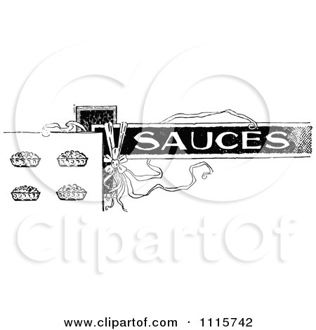 Clipart Retro Vintage Black And White Sauces Text With Dishes - Royalty Free Vector Illustration by Prawny Vintage