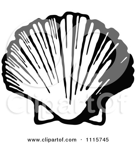 Clipart Retro Vintage Black And White Scallop Shell - Royalty Free Vector Illustration by Prawny Vintage