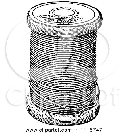 Clipart Retro Vintage Black And White Spool Of Sewing Thread - Royalty Free Vector Illustration by Prawny Vintage