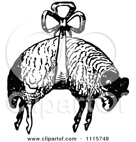 Clipart Retro Vintage Black And White Sheep Suspended From A Bow - Royalty Free Vector Illustration by Prawny Vintage