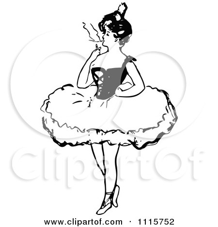 Clipart Retro Vintage Black And White Ballerina Smoking A Cigarette - Royalty Free Vector Illustration by Prawny Vintage