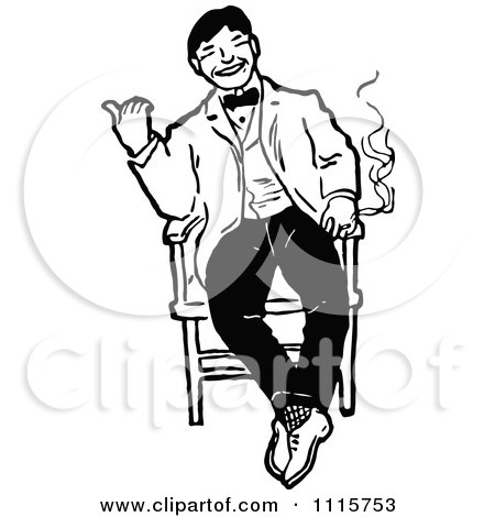 Clipart Retro Vintage Black And White Happy Man Smoking In A Chair - Royalty Free Vector Illustration by Prawny Vintage