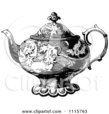 Clipart Retro Vintage Black And White Decorative Tea Pot 1 - Royalty Free Vector Illustration by Prawny Vintage