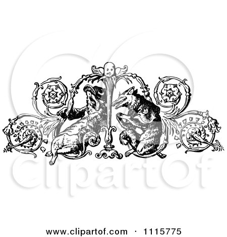 Clipart Retro Vintage Black And White Ornamental Weasel And Vine Design Element - Royalty Free Vector Illustration by Prawny Vintage