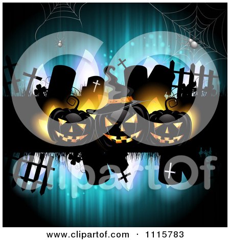 Blue Halloween Background With Tombstones And Black Jackolanterns 2 Posters, Art Prints