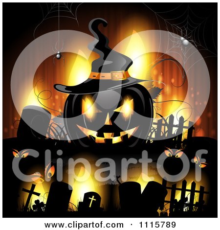 Orange Halloween Background With Tombstones And A Black Jackolantern 2 Posters, Art Prints
