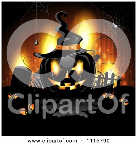 Clipart Orange Halloween Background With Tombstones And A Black Jackolantern 1 - Royalty Free Vector Illustration by merlinul