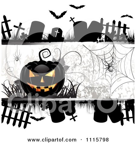 Halloween Background With Tombstones Spider And A Black Jackolantern Posters, Art Prints