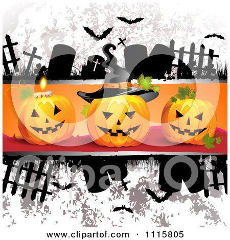 Clipart Grungy Halloween Background With Tombstones And A Jackolantern 1 - Royalty Free Vector Illustration by merlinul