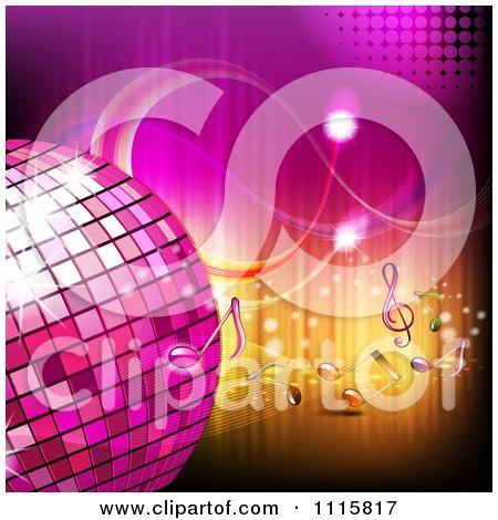 Clipart Pink Disco Ball And Music Notes Over Gradient 3 - Royalty Free Vector Illustration by merlinul