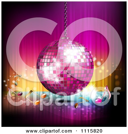 Clipart Pink Disco Ball And Music Notes Over Gradient 1 - Royalty Free Vector Illustration by merlinul
