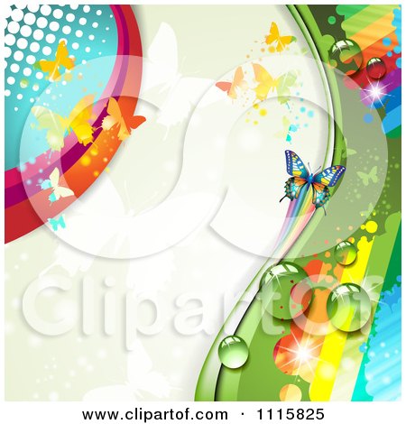 Clipart Rainbow Butterflies Background With Copyspace - Royalty Free Vector Illustration by merlinul