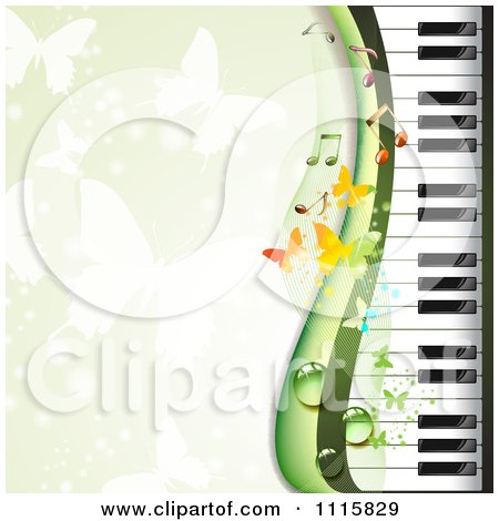 Clipart Piano Keyboard Background With Butterflies On Green - Royalty Free Vector Illustration by merlinul