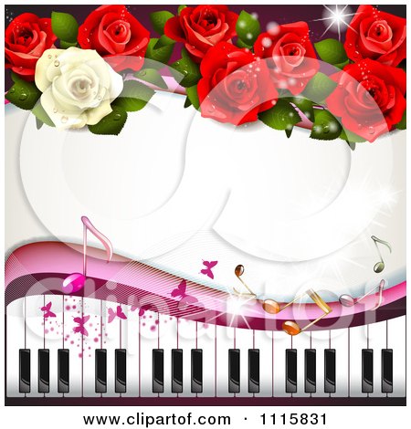 Clipart Piano Keyboard And Rose Background With Music Notes 1 - Royalty Free Vector Illustration by merlinul