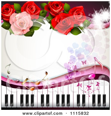 Clipart Piano Keyboard And Rose Background With Music Notes 2 - Royalty Free Vector Illustration by merlinul