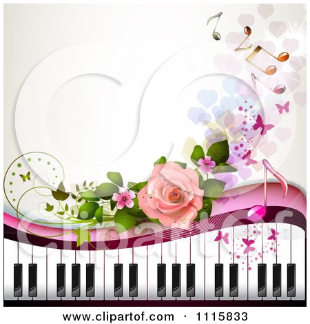 Clipart Piano Keyboard And Rose Background With Music Notes 3 - Royalty Free Vector Illustration by merlinul