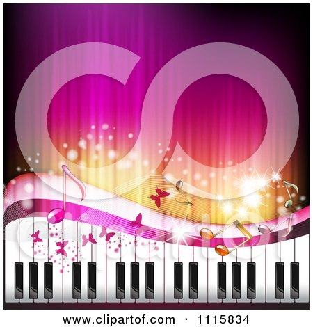 Clipart Pink Piano Keyboard Music Note And Butterfly Background - Royalty Free Vector Illustration by merlinul