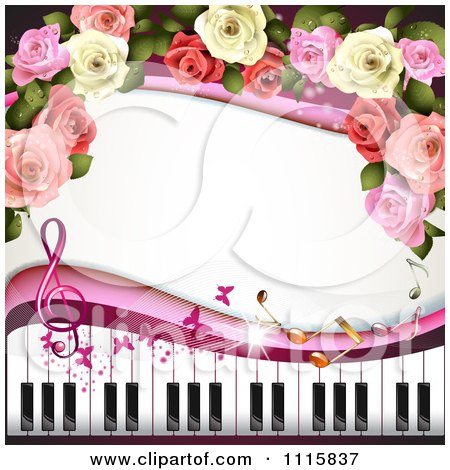 Clipart Piano Keyboard And Rose Background With Music Notes 4 - Royalty Free Vector Illustration by merlinul