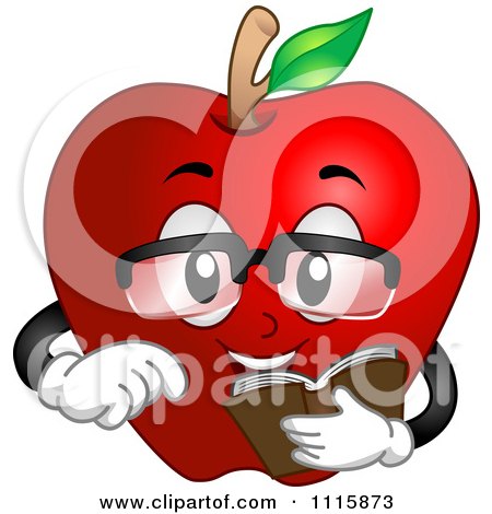 Clipart Smart Red Apple Reading A Book - Royalty Free Vector Illustration by BNP Design Studio