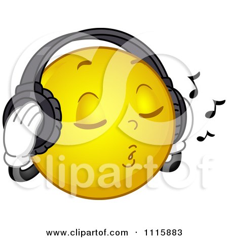 Clipart Relaxed Smiley Listening To Music Through Headphones - Royalty Free Vector Illustration by BNP Design Studio