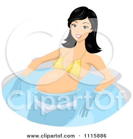 Clipart Happy Pregnant Asian Woman Soaking In A Hot Tub - Royalty Free Vector Illustration by BNP Design Studio