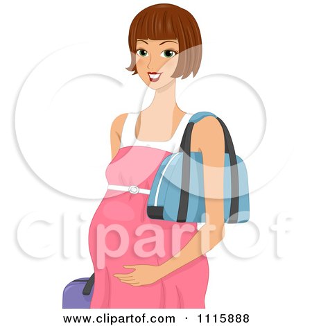 Clipart Happy Brunette Pregnant Woman With Luggage - Royalty Free Vector Illustration by BNP Design Studio