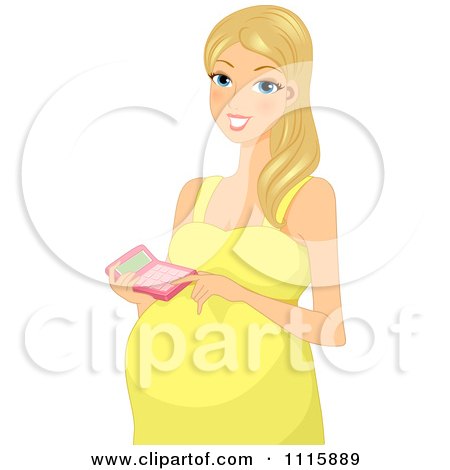 Clipart Happy Blond Pregnant Woman Calculating Her Budget - Royalty Free Vector Illustration by BNP Design Studio