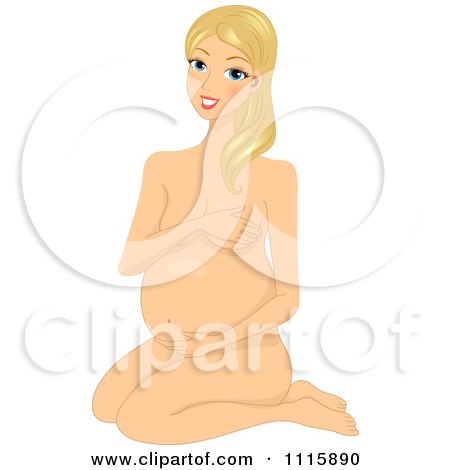 Clipart Nude Blond Pregnant Woman Covering Her Private Parts And Kneeling - Royalty Free Vector Illustration by BNP Design Studio