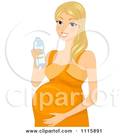 Clipart Thirsty Blond Pregnant Woman Holding A Bottle Of Water - Royalty Free Vector Illustration by BNP Design Studio