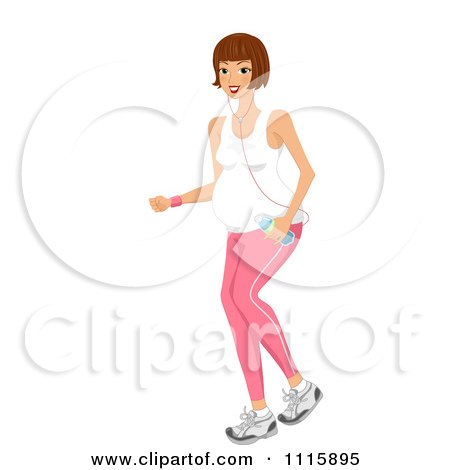 Clipart Fit Brunette Pregnant Woman Jogging With Water And An Mp3 Player - Royalty Free Vector Illustration by BNP Design Studio