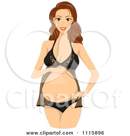 Clipart Brunette Pregnant Woman In Black Lingerie - Royalty Free Vector Illustration by BNP Design Studio