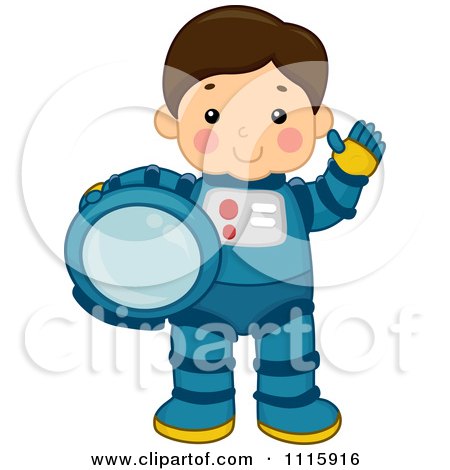 Clipart Cute Astronaut Boy Waving And Holding His Helmet - Royalty Free Vector Illustration by BNP Design Studio